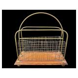 EARLY ENGLISH BRASS AND WOOD MAGAZINE RACK