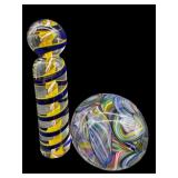 2 PC LOT OF ABSTRACT ART GLASS PAPERWEIGHTS