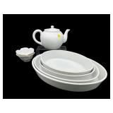 7 PC LOT OF POTTERY AND PORCELAIN CASSEROLE