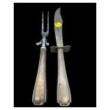 ANTIQUE STERLING HANDLE MEAT FORK & KNIFE