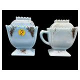 2 PC LOT ANTIQUE WESTMORELAND BLUE MILK GLASS