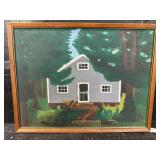 OIL ON BOARD PAINTING OLD CABIN IN THE WOODS