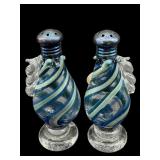 PR OF FESTIVAL BLUE ART GLASS SWIRL SALT & PEPPER