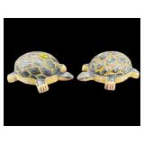 LOT OF 2 WOOD CARVED DISTRESSED PAINTED TURTLES
