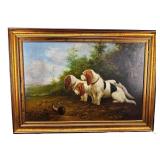 OIL ON CANVAS OF HUNTING DOGS