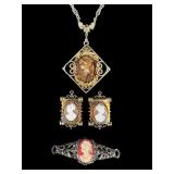 4 PC LOT OF COSTUME CAMEO JEWELRY