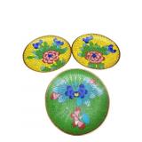 LOT OF THREE 3 IN CLOISONNE PLATES
