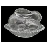 LARGE INDIANA CLEAR GLASS BUNNY ON NEST