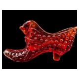 FENTON AMBERINA CAT HOBNAIL CADMIUM GLOW SHOE