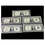 LOT OF 5 1935 $1 SILVER CERTIFICATE NOTES