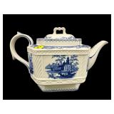 BLUE AND WHITE PORCELAIN CASTLE SCENE TEAPOT