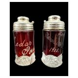 PR OF ANTIQUE RUBY FLASH SOUVENIR SALT AND PEPPER