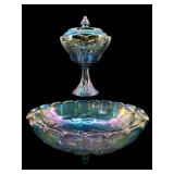 2 PC LOT INDIANA BLUE CARNIVAL GRAPE AND LEAF