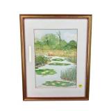 SIGNED WATERCOLOR FLORIDA RIVER WITH WATERLILIES