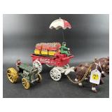 2 PC LOT CAST IRON COCA COLA ADVERTISING CART AND