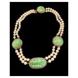 14K NATURAL JADEITE JADE & CULTURED FRESHWATER