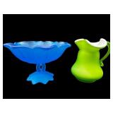 2 PC LOT CASED ART GLASS COMPOTE & SMALL PITCHER