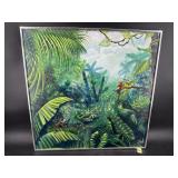 JUNGLE SCENE OIL ON BOARD