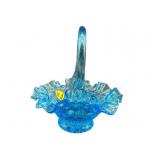 THUMBPRINT COLONIAL BLUE ART GLASS BASKET