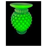 FENTON LIME GREEN OPALESCENT HOBNAIL VASE