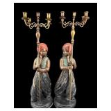 TALL ANTIQUE BRONZE ARAB BOY FLOOR CANDELABRAS