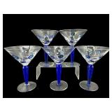 SET OF 5 BLUE MILLIEFIORI GLASSES 6.75 IN TALL