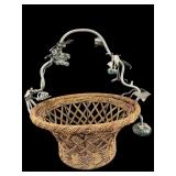 LARGE POTTERY BARN WICKER HEAVY METAL & GLASS