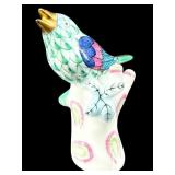 MINIATURE HEREND GREEN FISHNET BIRD ON BRANCH