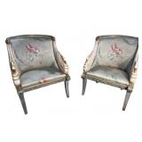 2 HEAVY CARVED SWAN BARREL BACK CHAIRS