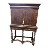 WALNUT BURLED INLAID BARLEY TWIST SECRETARY