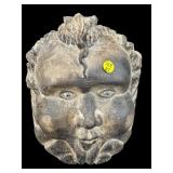 WOOD CARVED LARGE CHERUB HEAD WITH GLASS EYES