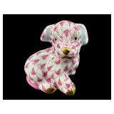 MINIATURE HEREND PINK FISHNET PUPPY FIGURINE