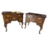 2 CHERRY BURLED BANDED QUEEN ANNE LOWBOYS