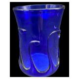 SIGNED BRUCE COBB COBALT ART GLASS LILY PAD HAND