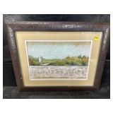ARTIST SIGNED OIL PASTEL COTTON FIELD SCENE IN