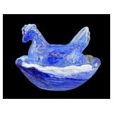 MINIATURE COBALT BLUE MARBLEIZED HEN ON NEST