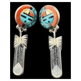 RARE DON DEWA ZUNI STERLING TURQUOISE CORAL INLAY