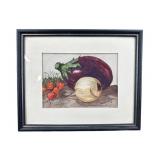 VINTAGE VEGETABLE WATERCOLOR SIGNED IN FRAME