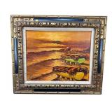 AMELIA SORIA BEACH BOAT LANDSCAPE OIL ON CANVAS