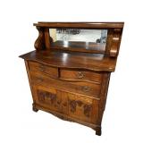 OAK CARVED BUFFET WITH MIRROR
