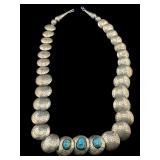 RARE EDE STERLING NAVAJO PILLOW BEAD TURQUOISE