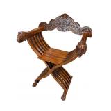 DOG HEAD SAVONAROLA CARVED THRONE CHAIR