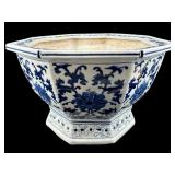 LARGE BLUE AND WHITE RETICULATED FOOTED PLANTER
