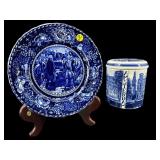 2 PC LOT PORCELAIN BLUE AND WHITE STAFFORDSHIRE