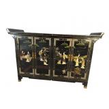 ORIENTAL BLACK LACQUERED APPLIED FIGURED SERVER