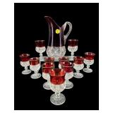 12 PC LOT RUBY FLASH CRYSTAL PITCHER AND STEMS