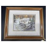 EDWIN MATTHEWS RAIL FENCE WINTER SCENE OIL ON