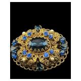 ANTIQUE SIGNED GERMANY RHINESTONE FILAGREE BROOCH