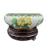 WHITE CLOISONNE LOW BOWL ON STAND