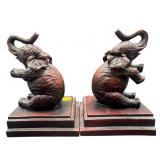 PR OF VINTAGE RESIN CARVED ELEPHANT BOOKENDS